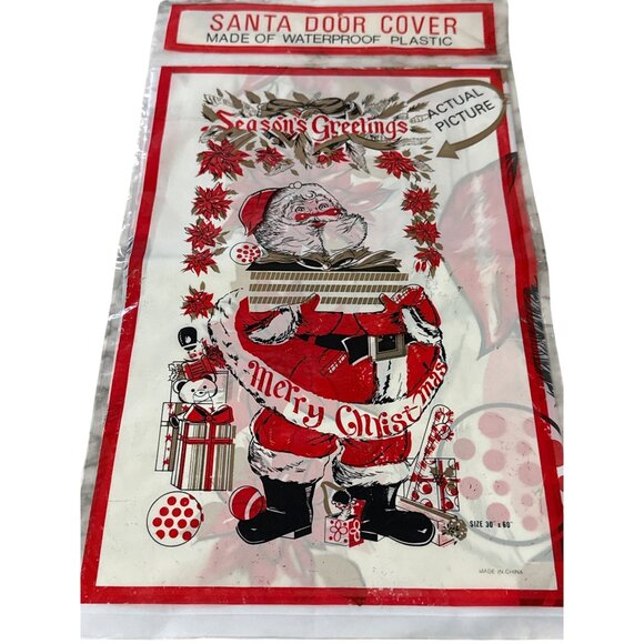 Vintage NEW Santa Door Cover Waterproof Plastic 30" X 60" Festive Holidays - Picture 1 of 3